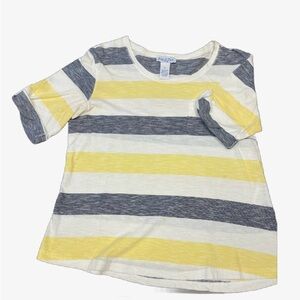 Yellow and Gray Striped Short Sleeve Tee
